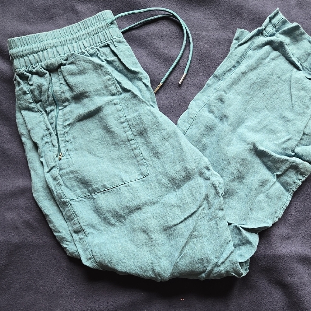 Teal Linen Jogger Pants